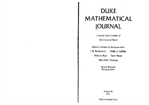 Manin honorary issue of Duke University mathematical journal