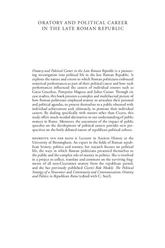 Oratory and Political Career in the Late Roman Republic