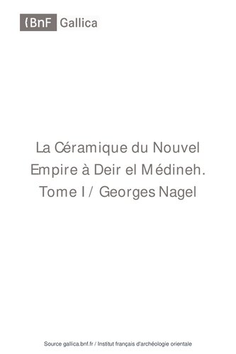 La Céramique du Nouvel Empire à Deir el Médineh
