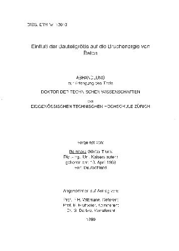 Einfluß der Bauteilgröße auf die ruchenergie von Beton