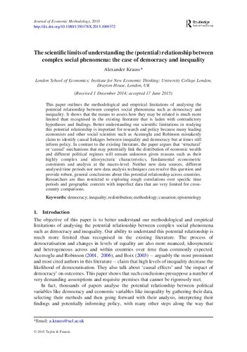 The scientific limits of understanding the (potential) relationship between complex social phenomena - the case of democracy and inequality