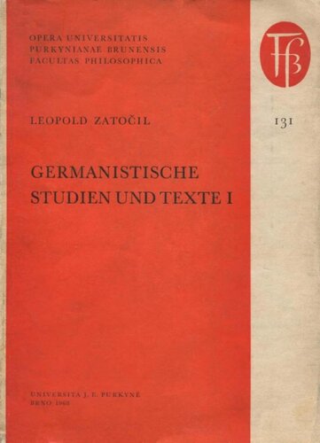 Germanistische Studien und Texte I: Beiträge zur deutschen und niederländischen Philologie des Spätmittelalters