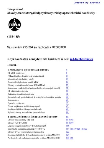 Integrované obvody,tranzistory,diody,tyristory,triaky,optoelektrické součástky (1984-85)
