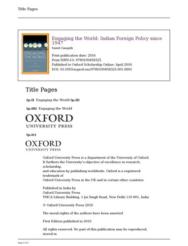 Engaging the World: Indian Foreign Policy since 1947