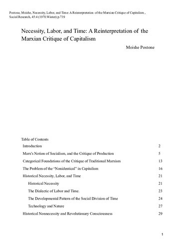 Necessity, Labor, and Time: A Reinterpretation of the Marxian Critique of Capitalism