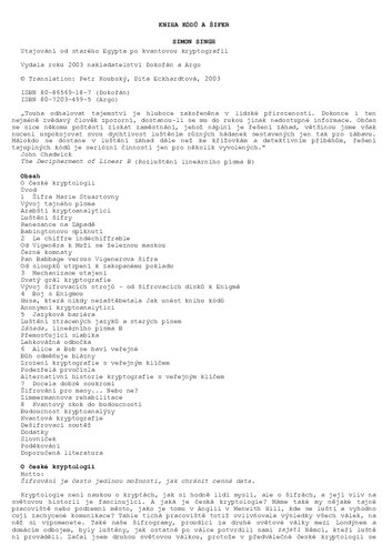Kniha kódů a šifer : tajná komunikace od starého Egypta po kvantovou kryptografii