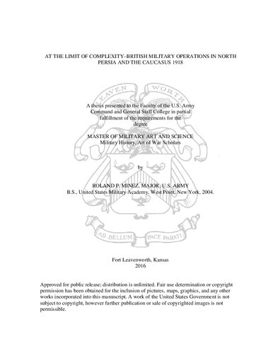 At the limit of complexity: British Military Operations in North Persia and the Caucasus 1918