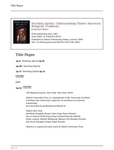 Teaching Spirits: Understanding Native American Religious Traditions