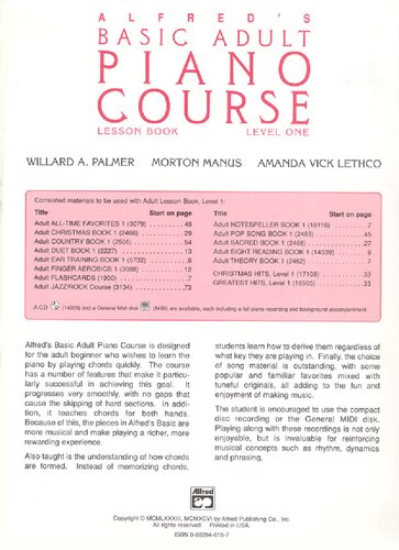 Alfred's Basic Adult Piano Course: Lesson Book, Level One (Alfred's Basic Adult Piano Course, Bk 1)