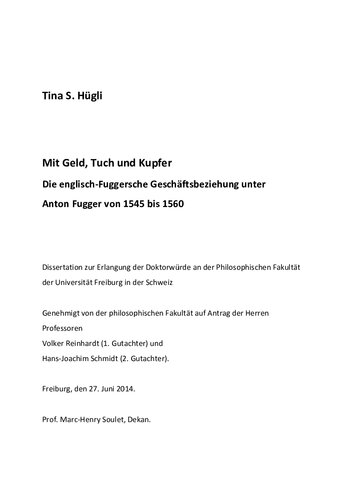 Mit Geld, Tuch und Kupfer. Die englisch-Fuggersche Geschäftsbeziehung unter Anton Fugger von 1545 bis 1560