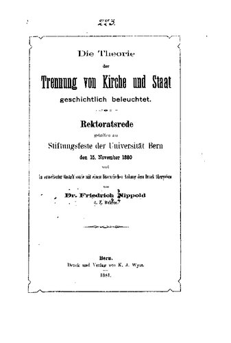 Die Theorie der Trennung von Kirche und Staat geschichtlich beleuchtet
