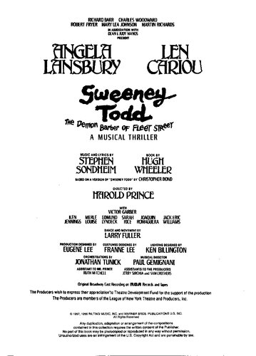Sweeney Todd: The Demon Barber of Fleet Street. A Musical Thriller