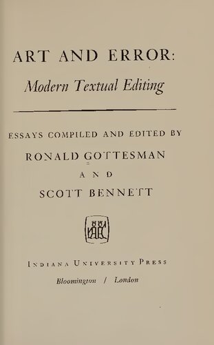 Art and Error: Modern Textual Editing; Essays