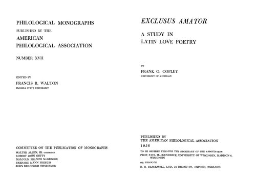 Exclusus Amator: A Study in Latin Love Poetry
