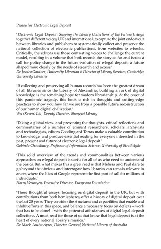 Electronic Legal Deposit Shaping the Library Collections of the Future