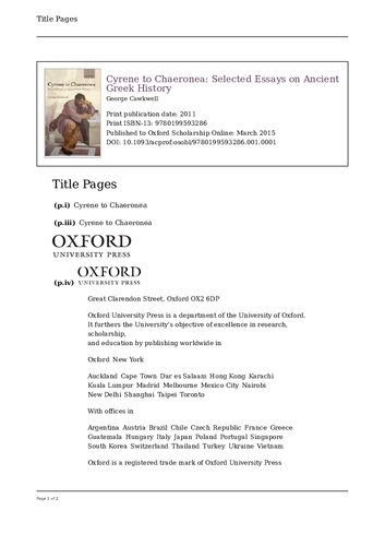 Cyrene to Chaeronea: Selected Essays on Ancient Greek History