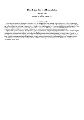 Physiological Theory Of Fermentation