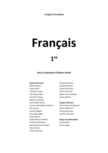 Livre du professeur Français l’esprit et la lettre 1re
