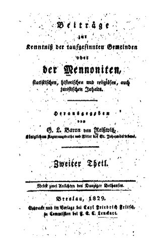 Beiträge zur Kenntniß Mennoniten-Gemeinden in Europa und America, statistischen, socialen und religiösen Inhalts