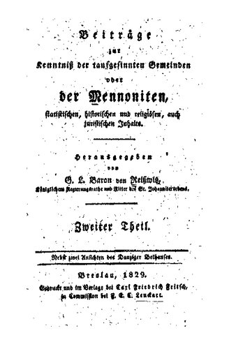 Beiträge zur Kenntniß Mennoniten-Gemeinden in Europa und America, statistischen, socialen und religiösen Inhalts