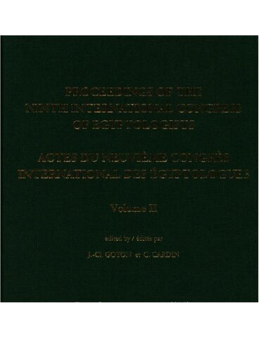 Proceedings of the ninth International Congress of Egyptologists / Actes du neuvième Congrès international des égyptologues
