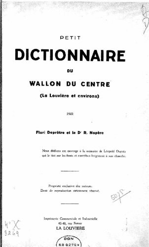 Petit Dictionnaire Du Wallon Du Centre