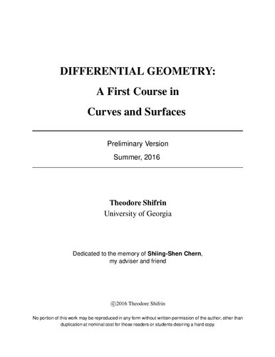 DIFFERENTIAL GEOMETRY: A First Course in Curves and Surfaces