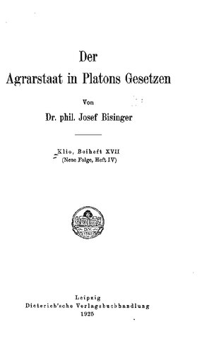 Der Agrarstaat in Platons Gesetzen
