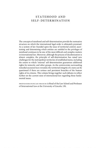 Statehood and Self-Determination. Reconciling Tradition and Modernity in International Law