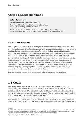 The Oxford Handbook of Information Structure