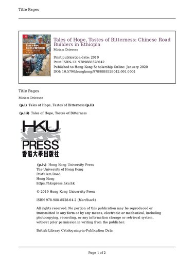 Tales of Hope, Tastes of Bitterness: Chinese Road Builders in Ethiopia