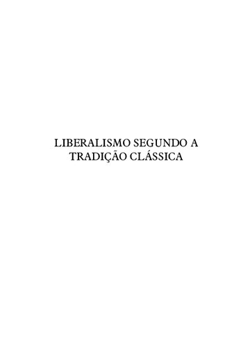Liberalismo - Segundo a Tradição Classica