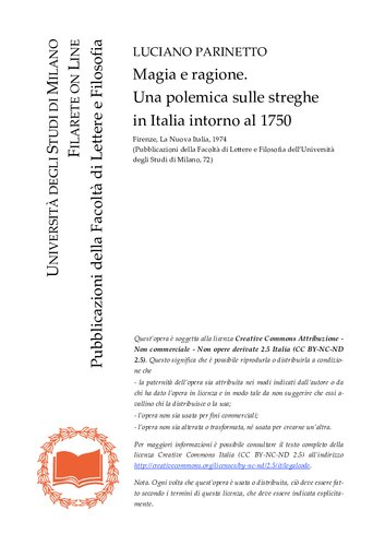 Magia e ragione. Una polemica sulle streghe in Italia intorno al 1750