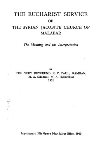 The Eucharist Service of the Syrian Jacobite Church of Malabar