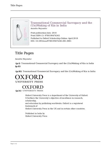 Transnational Commercial Surrogacy and the (Un)Making of Kin in India