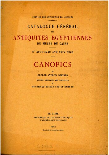 CATALOGUE GÉNÉRAL DES ANTIQUITÉS ÉGYPTIENNES DU MUSEE DU CAIRE Nos. 4001 - 4740 AND 4977- 5033