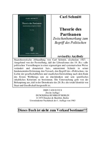 Carl Schmitt - Theorie des Partisanen