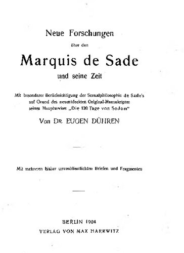 Neue Forschungen über den Marquis de Sade und seine Zeit