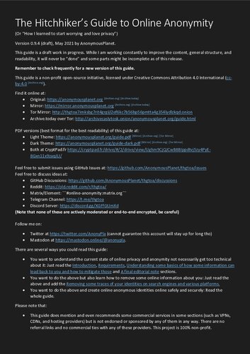 The Hitchhiker’s Guide to Online Anonymity - Version 0.9.4 - May 2021
