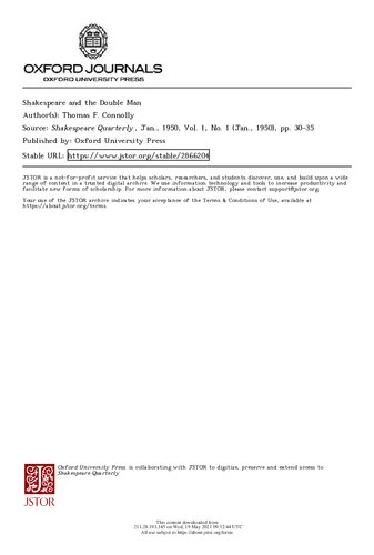 Shakespeare Quarterly  Shakespeare and the Double Man