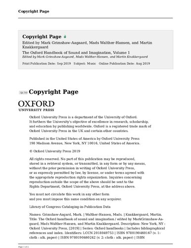 The Oxford handbook of sound and imagination