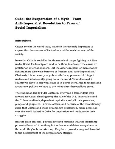 Cuba: the Evaporation of a Myth - From Anti-Imperialist Revolution to Pawn of Social-Imperialism