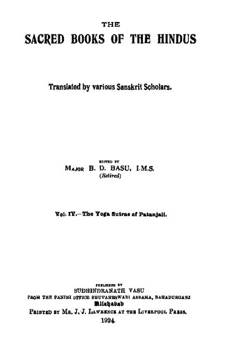 Sacred book of Hindus - Vol IV , Patanjali's Yoga Sutra with commentary of Vyasa