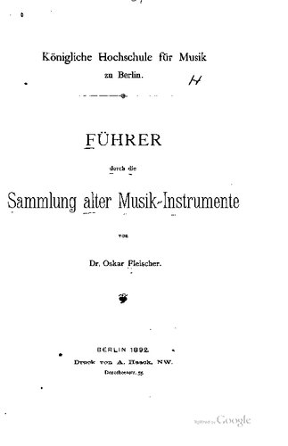 Führer durch die Sammlung alter Musik-Instrumente