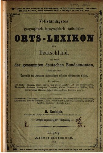 Vollständigstes geographische-topographisch-statistisches Orts-Lexikon von Deutschland : sowie der unter Osterreichs und Preussens Botmassigkeit stehenden nichtdeutschen Lander.