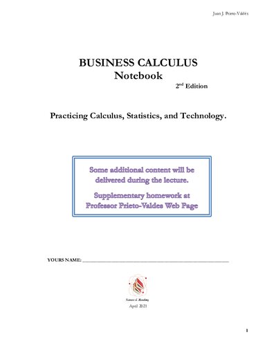 BUSINESS CALCULUS Notebook: Practicing Calculus, Statistics, and Technology