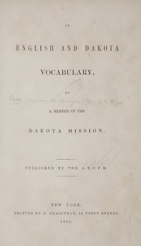 An English and Dakota Vocabulary, by a member of the Dakota Mission