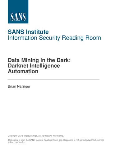 Data Mining in the Dark: Darknet Intelligence Automation
