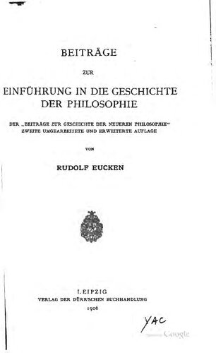 Beiträge zur Einführung in die Geschichte der Philosophie