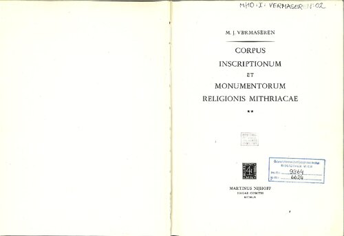 Corpus Inscriptionum Et Monumentorum Religionis Mithriacae